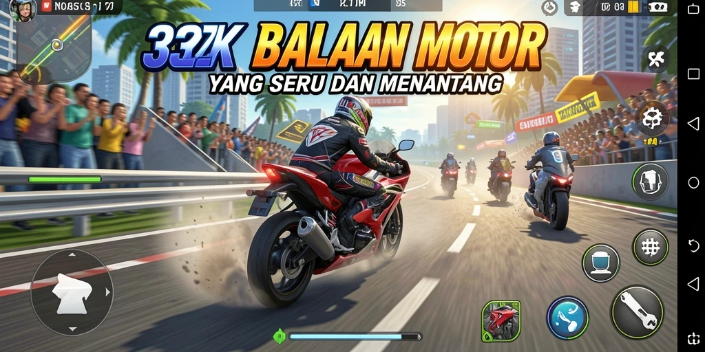 Screenshot gameplay 33ZK dengan balapan motor yang seru.