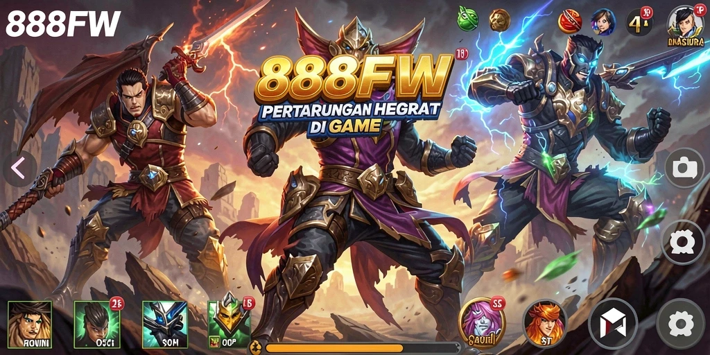 Tangkapan layar dari gameplay 888FW menampilkan pertarungan seru antara karakter.
