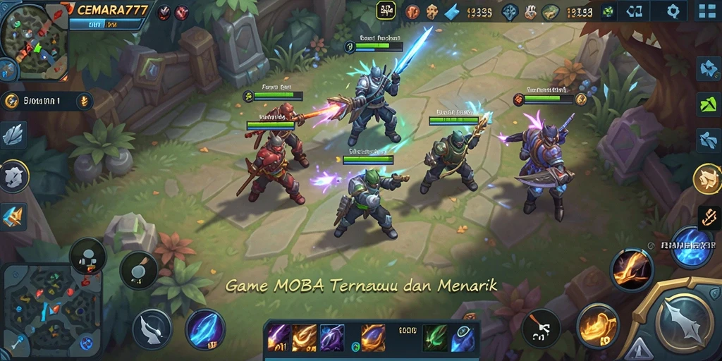 Tampilan gameplay seru dalam CEMARA777 dengan aksi pertempuran MOBA.