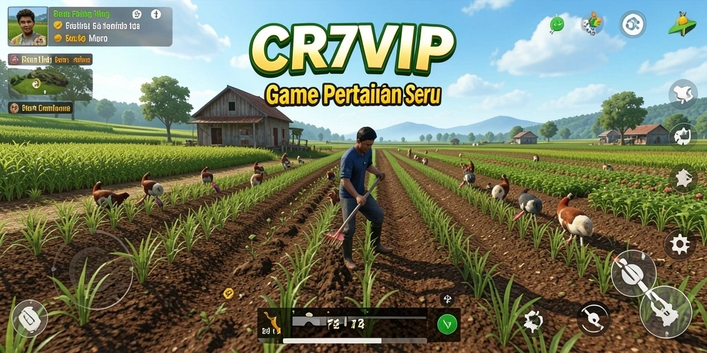 Screenshot gameplay CR7VIP menampilkan suasana pertanian yang menarik dan berwarna-warni.