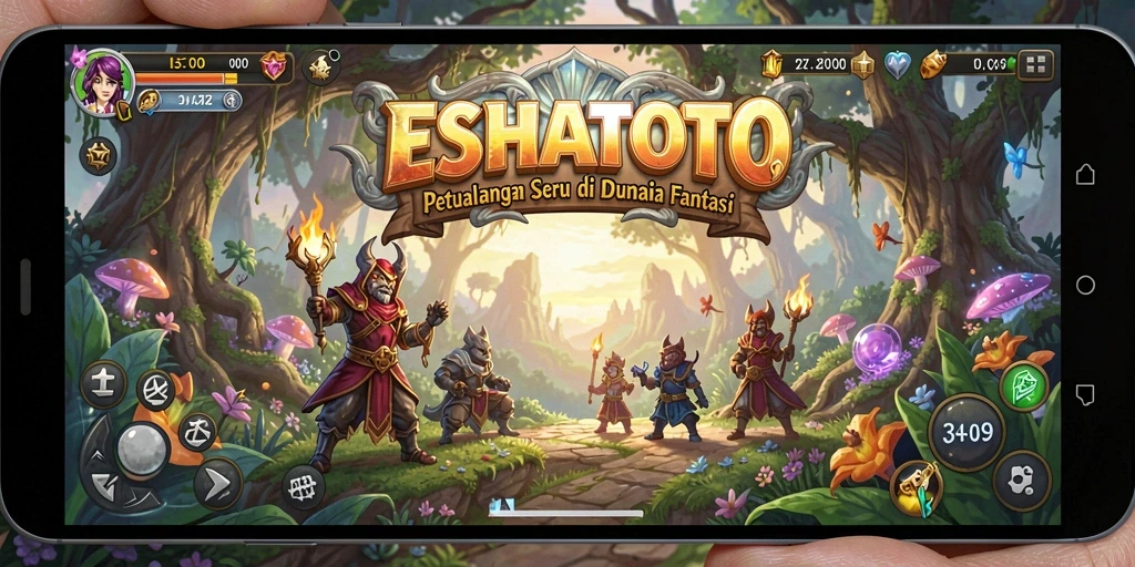 Tampilan gameplay seru ESHATOTO dengan karakter unik dan dunia yang luas.