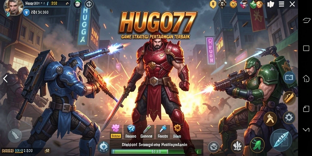 Screenshot gameplay HUGO77 dengan pertempuran strategi yang menegangkan.