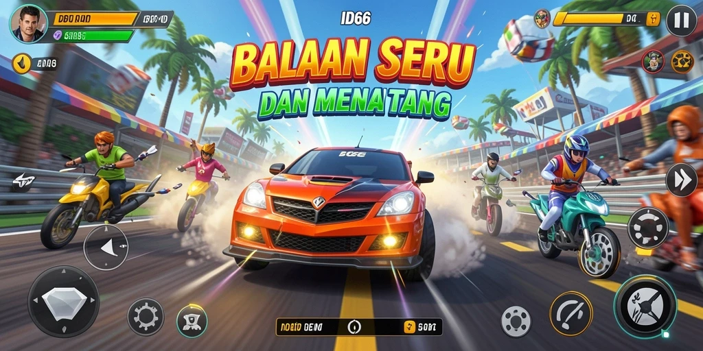 Screenshot menunjukkan aksi balapan mendebarkan dari ID66 dengan grafis menakjubkan.