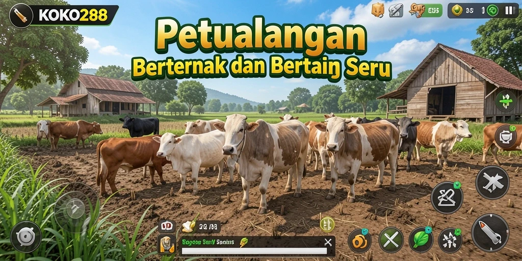 Screenshot gameplay KOKO288 yang menunjukkan aktivitas bertani yang seru.