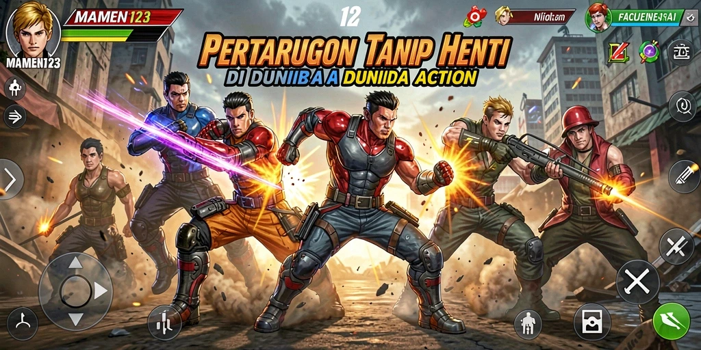 Tampilan gameplay MAMEN123 yang menegangkan dalam pertarungan Action.