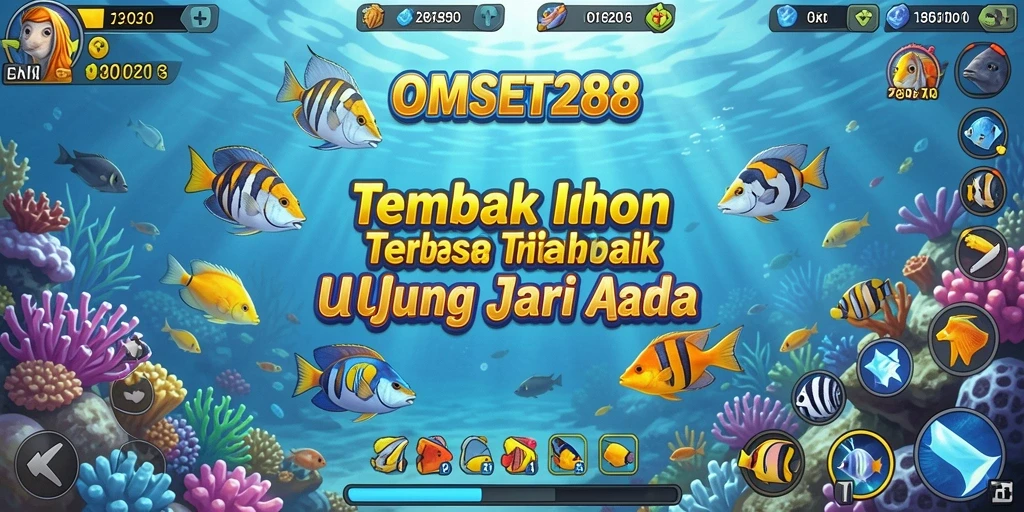 Tampilan gameplay seru dalam OMSET288 saat menembak ikan.