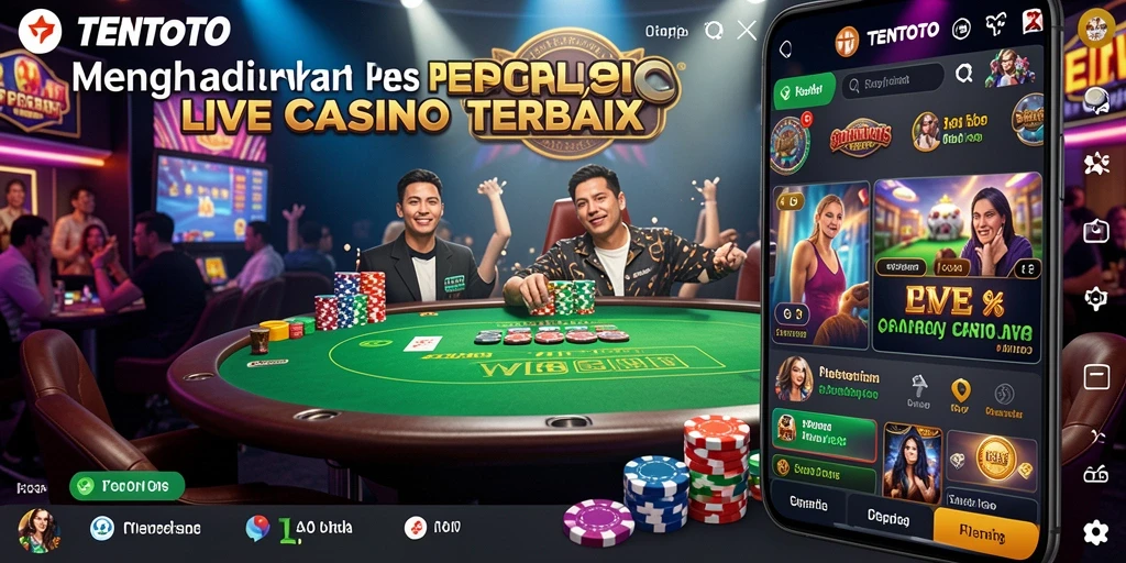 Tangkapan layar gameplay TENTOTO dengan dealer langsung dalam suasana kasino.