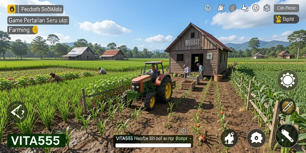 Tangkapan layar gameplay VITA555 yang menampilkan aktivitas pertanian yang seru.