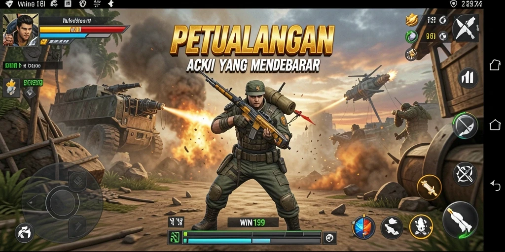 Screenshot menunjukkan aksi mendebarkan dalam WIN199.